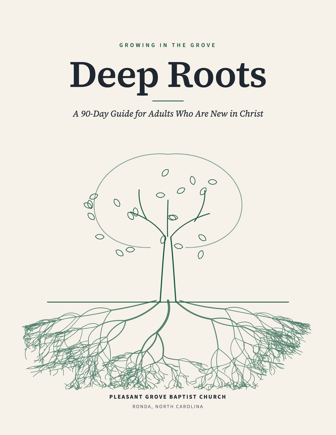 Cover of Deep Roots for adults: a fine line drawing of a tree and its roots